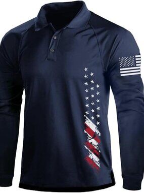 Men's Patriotic Long Sleeve Golf Polo - Raglan Stretch